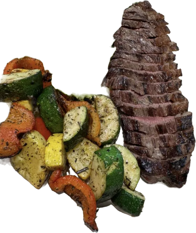 Sliced picanha with grilled vegetables