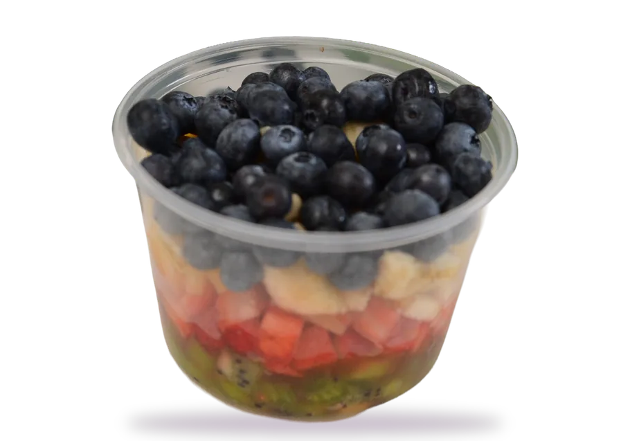 Fruit cup with blueberries, banana, strawberry and kiwi