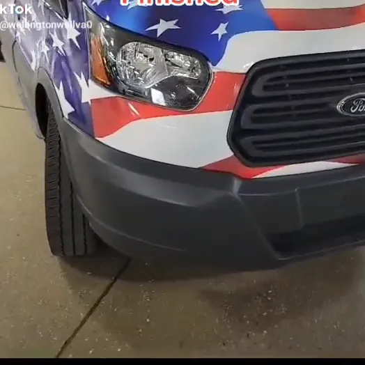 Ford Transit van wrapped in the American flag, after the coating